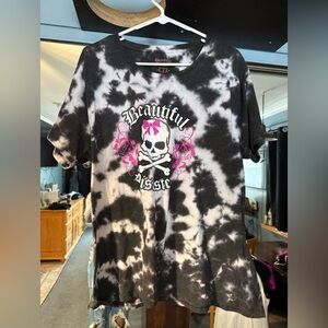 Beautiful Disaster Black and White Tie-Dye Skull Tee